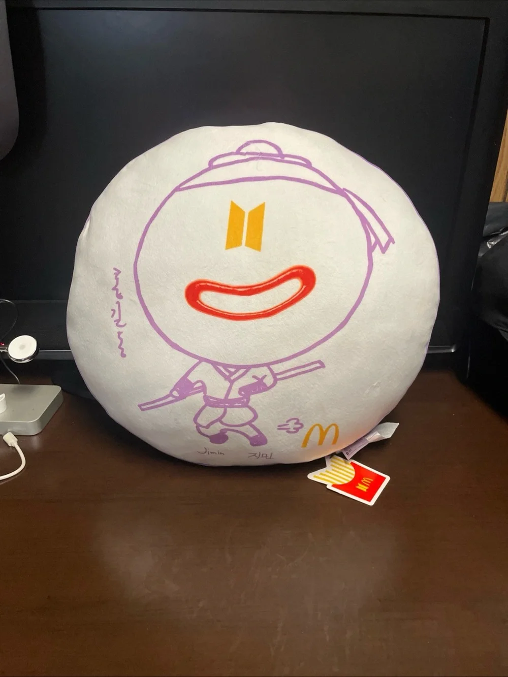 McDonald's x BTS Jimin White Plush Character Pillow with Purple Line Art